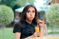 Bored Alone Woman Stood Up on A Restaurant Date Royalty Free Stock Photo