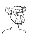 Bored ape NFT isolated on white background. Non fungible token blockchain monkey vector illustration