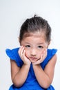 Bored asian girl headshot in white background Royalty Free Stock Photo