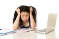 Bored asian woman student overworked on computer Royalty Free Stock Photo