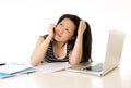 Bored asian woman student overworked on computer Royalty Free Stock Photo