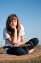 Bored Beautiful girl with computer Royalty Free Stock Photo