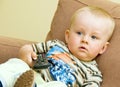 Bored boy watching TV Royalty Free Stock Photo