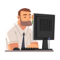 Bored Business Employee Man Working with Computer, Lazy Man Procrastinating at Workplace, Unmotivated or Unproductive Royalty Free Stock Photo