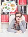 Bored business woman dreaming about holiday in office Royalty Free Stock Photo