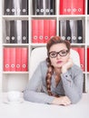 Bored business woman working in office Royalty Free Stock Photo