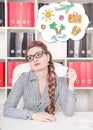 Bored business woman working in office Royalty Free Stock Photo