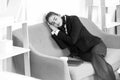 Bored businesswoman sleep workplace feeling no motivation or lack of sleep tired of boring office routine. Lazy employee Royalty Free Stock Photo