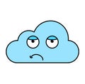 Bored cloud emoticon outline illustration