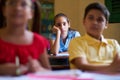 Bored Female Student Latina Girl In Class At School Royalty Free Stock Photo