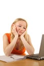 Bored girl and computer Royalty Free Stock Photo