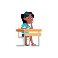 bored girl copying from board at school cartoon vector