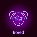bored girl face icon in neon style. Element of emotions for mobile concept and web apps illustration. Signs and symbols can be Royalty Free Stock Photo
