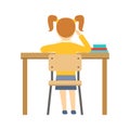 Bored Girl Sitting At The Desk In Classroom, Part Of School And Scholar Life Series Of Minimalistic Illustrations