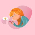 Bored girl writing a message. Vector illustration