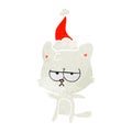 bored hand drawn retro cartoon of a cat wearing santa hat