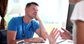 Bored indifferent doctor listens to patient concept