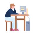 Bored, lazy or tired office male worker working at his desk a vector illustration Royalty Free Stock Photo