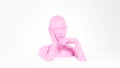 Bored pink female mannequin with hand under the head. Boredom concept. 3D rendered image.