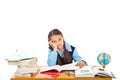 Bored schoolgirl with many books Royalty Free Stock Photo