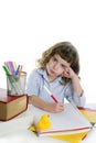 Bored student little girl isolated on white Royalty Free Stock Photo