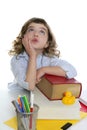 Bored student little girl isolated on white Royalty Free Stock Photo