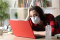 Bored student looking laptop in confinement Royalty Free Stock Photo