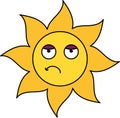 Bored sun emoticon outline illustration