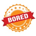 BORED text on red orange ribbon stamp