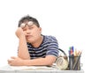 Bored and tired asian student doing homework i Royalty Free Stock Photo