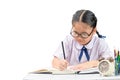 Bored and tired asian student girl doing homework Royalty Free Stock Photo