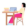 Bored tired woman office worker at workplace, flat vector illustration isolated.