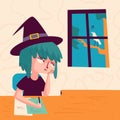 Bored Witch Looking out of Window