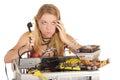 Bored woman repairing computer Royalty Free Stock Photo