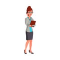 bored woman teacher speaking with principal on cellphone cartoon vector