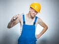 Bored young builder Royalty Free Stock Photo