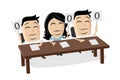 Funny cartoon illustration if a displeased asian jury