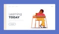 Boredom in Class Landing Page Template. Boring Child Sitting at Desk Yawning while Listening Lecture on Lesson in School