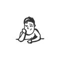 Boredom feeling icon. Outline sketch drawing Royalty Free Stock Photo