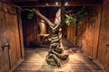 Borg - June 15, 2018: Recreation of the Viking tree Yggdrasil Inside the Viking Longhouse in the Lofotr Viking Museum at the town Royalty Free Stock Photo