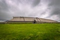 Borg - June 15, 2018: Replica of the Longhouse in the Lofotr Viking Museum at the town of Borg in the Lofoten Islands, Norway Royalty Free Stock Photo