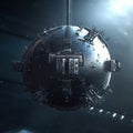 Borg sphere in space, cinematic, minimal, industrial,