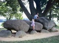 Dolmen or Hunebed with playing children