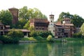 Borgo medievale is medieval village and fortress on Po River inside Valentino Park in Turin, Italy