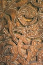 Borgund, Norway. Carved Details Of Famous Wooden Norwegian Landmark Stavkirke. Ancient Old Wooden Triple Nave Stave