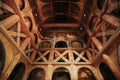 Borgund, Norway. Interior Of Famous Wooden Norwegian Landmark Stavkirke. Ancient Old Wooden Triple Nave Stave Church