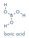 Boric acid molecule. Also known as hydrogen borate, boracic acid, orthoboric acid and acidum boricum. Skeletal formula. Royalty Free Stock Photo