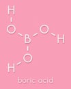 Boric acid molecule. Also known as hydrogen borate, boracic acid, orthoboric acid and acidum boricum. Skeletal formula. Royalty Free Stock Photo