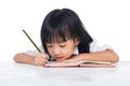 Boring Asian Chinese little girl wearing school uniform studying Royalty Free Stock Photo