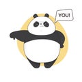 Boring cute shows thumb down angry panda cartoon style. Vector hand drawn illustration.